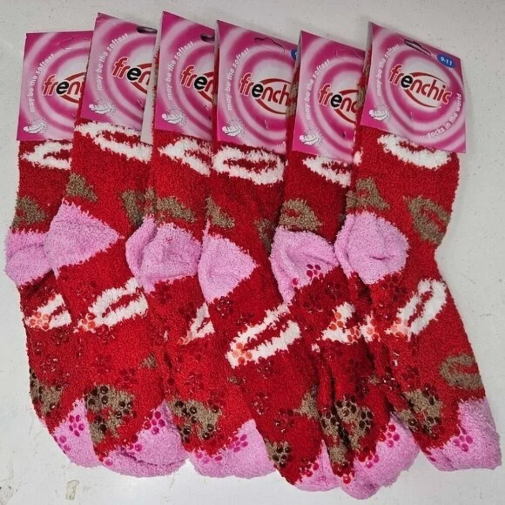 Women Fuzzy Slipper Socks Soft Cozy Non-Slip House Grips Sox, Size 9-11 6-Pair